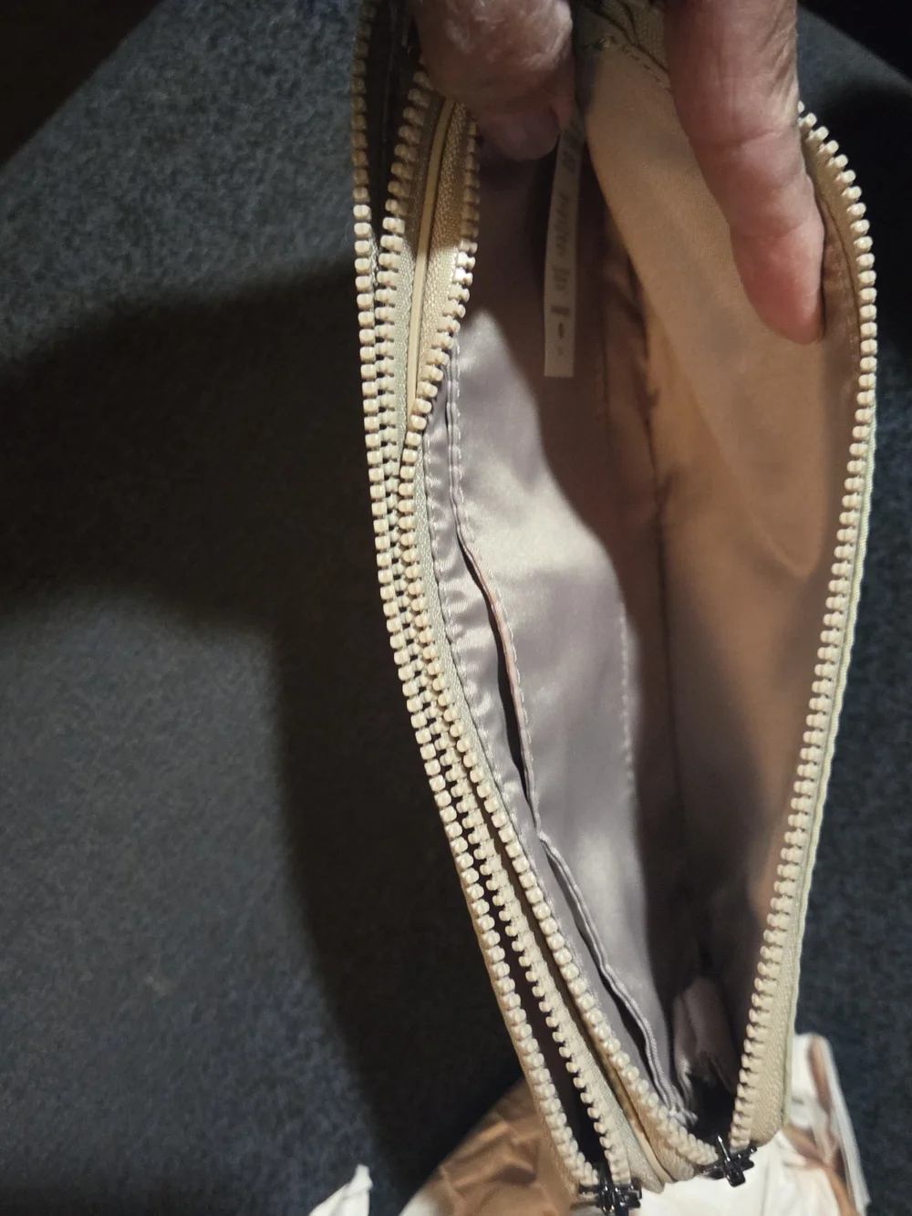 Neutral Beige Wristlet Clutch with Logo Detail